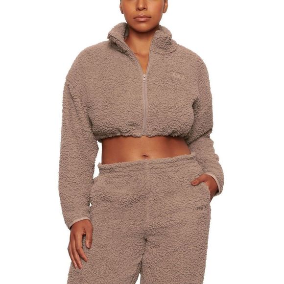 SKIMS AP-ZIP-0878 Womens Sz XL Desert Teddy High Pile Fleece Crop Zip Jacket $90 - Picture 12 of 12